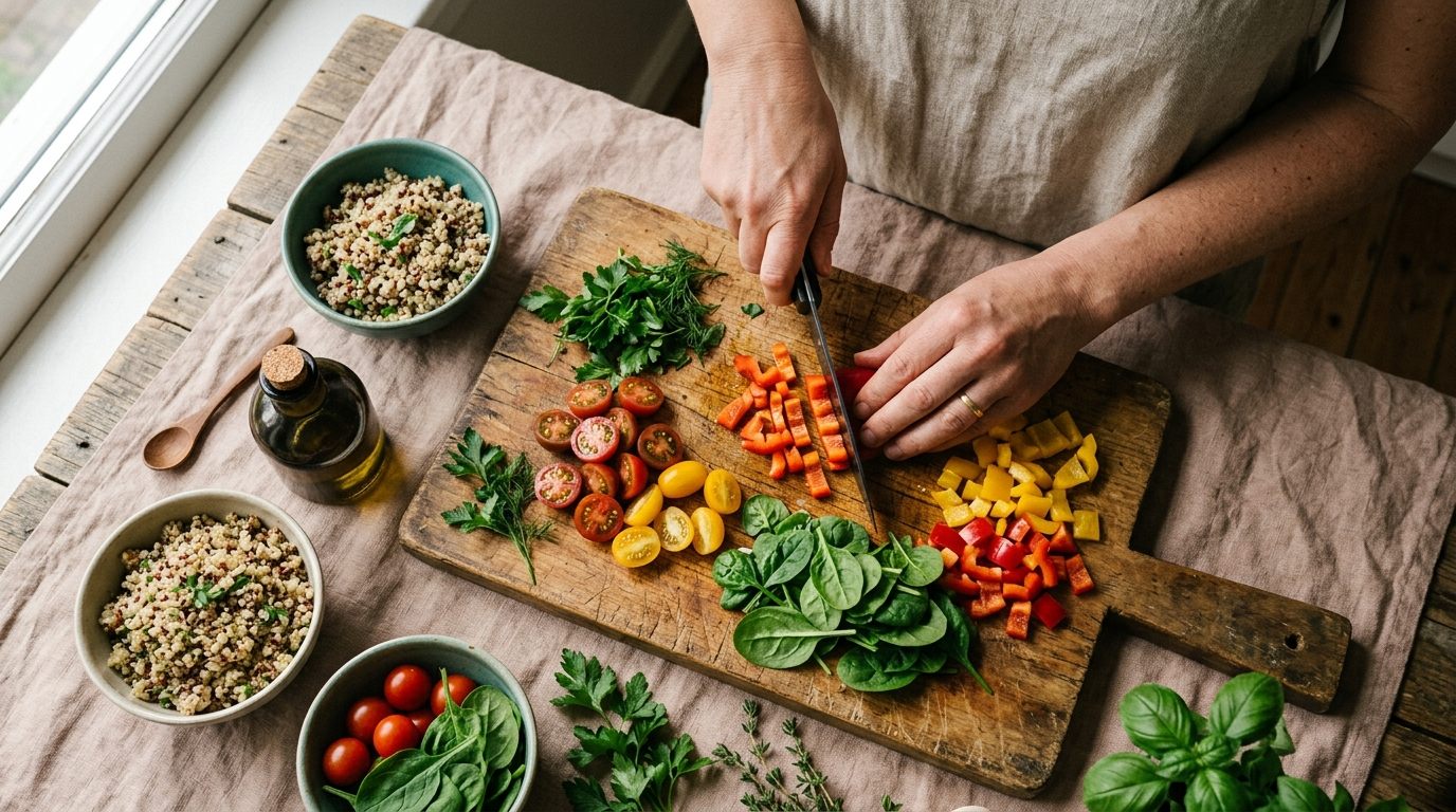 Chopping fresh vegetables for a healthy meal